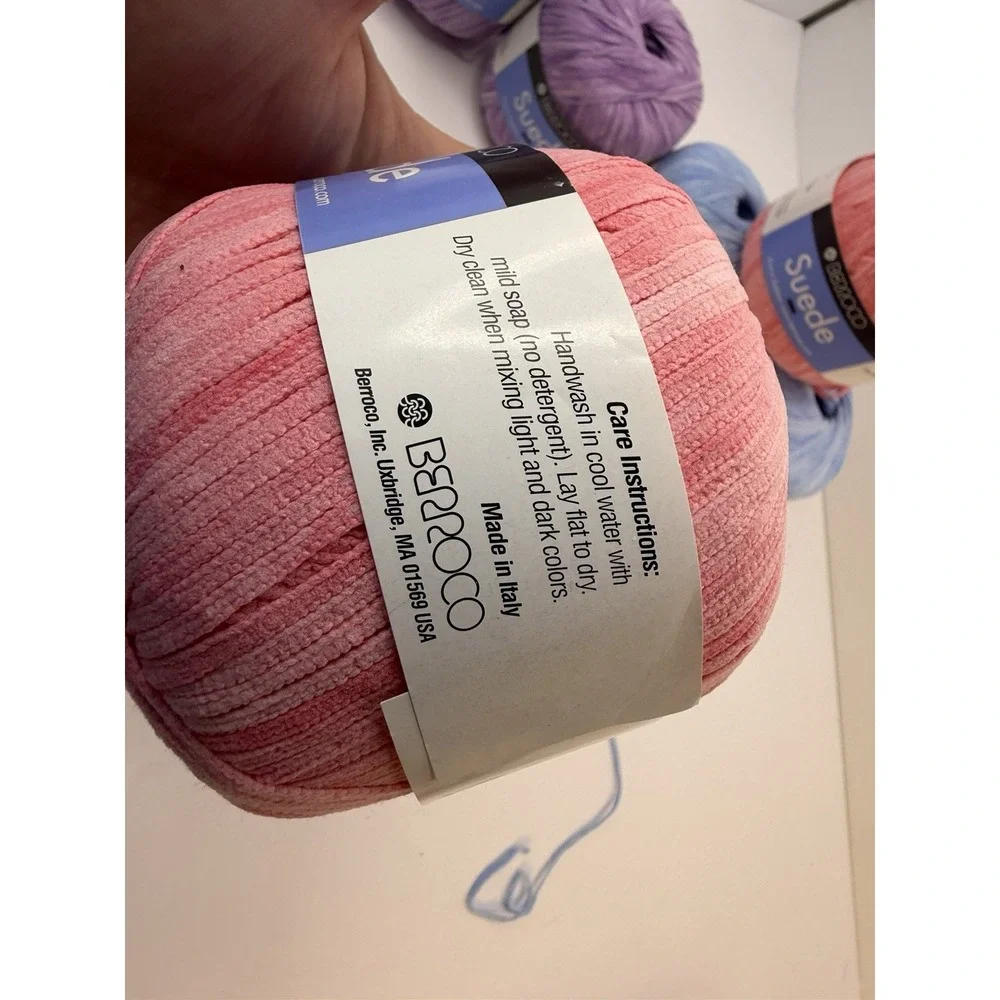 LOT 6 Yarn Balls SUEDE Italy 50 Grams Each Made Italy Nylon Pink Purple Blue
